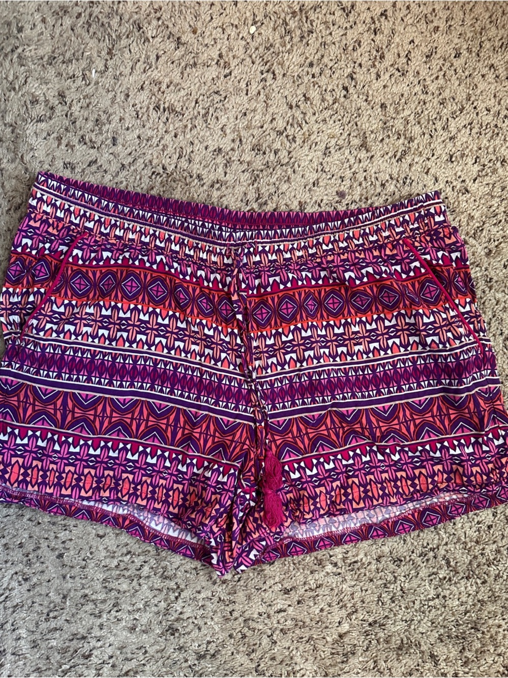 STYLUS Pink and Purple Printed Drawstring Shorts, L